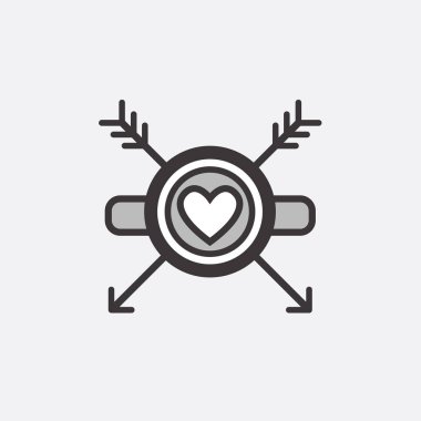 Sevgililer günü için dekoratif simgesi. Grafik romantik elemanı kalp ve ok. Logo aşk vektör çizim