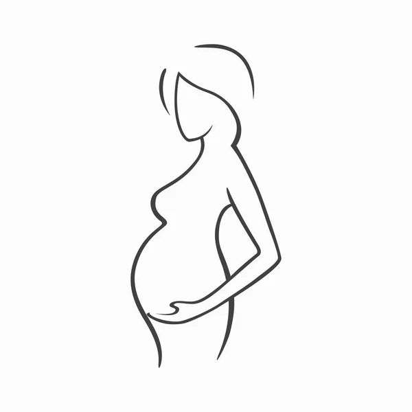 Rysunek liniowy piękna dziewczyna w ciąży. Ginekologiczne Medycyna ilustracji. Sylwetki kobiet wektor graficzny ikona — Wektor stockowy