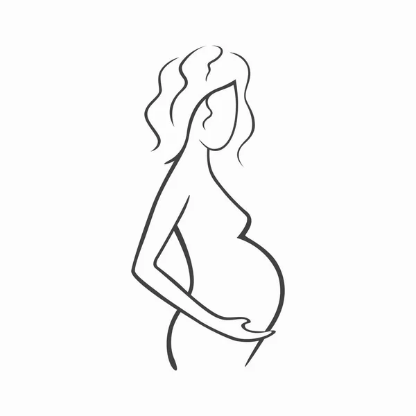 Dessin linéaire belle fille enceinte. Illustration de stock de médecine gynécologique. Silhouettes de femmes Icône vectorielle graphique — Image vectorielle