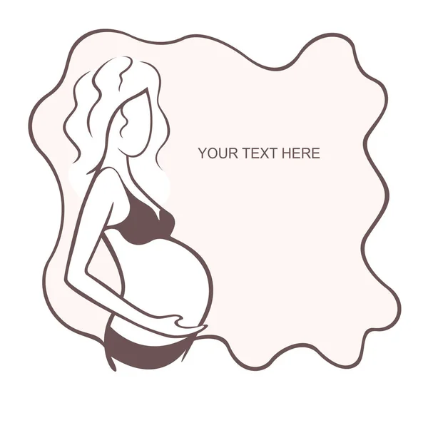 Pregnant woman in underwear. Bra, panties. Young girl - mother. Medical bulletin. Vector illustration, the form for the text. Flyer, banner, logo, poster for design — Stock Vector