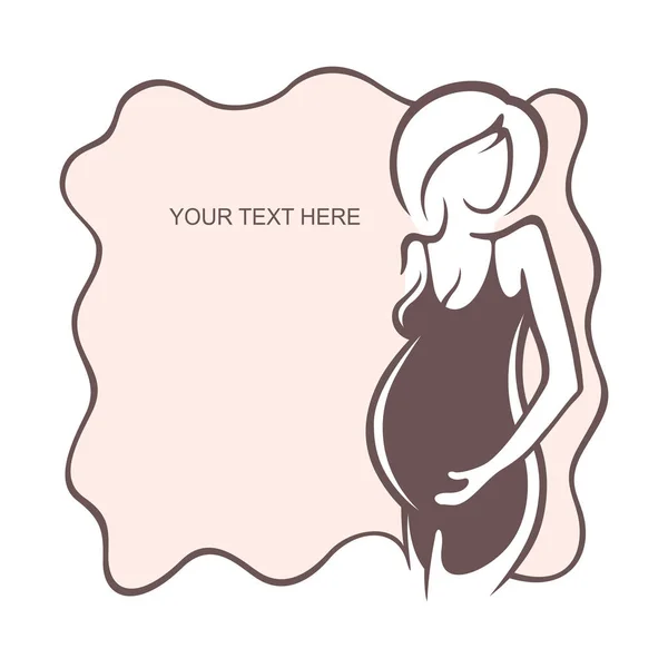 Pregnant woman in a dress. Young girl - mother. Medical bulletin. Vector illustration, the form for the text. Flyer, banner, poster for design — Stock Vector
