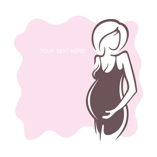 Pregnant woman in a dress. Young girl - mother. Medical bulletin. Vector illustration, the form for the text. Flyer, banner, poster for design — Stock Vector