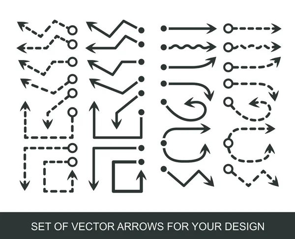 Diferentes iconos de Flechas negras, conjunto de vectores. Elementos abstractos para infografía empresarial. Tendencia alcista y descendente. Ilustraciones para Diseño Web — Archivo Imágenes Vectoriales