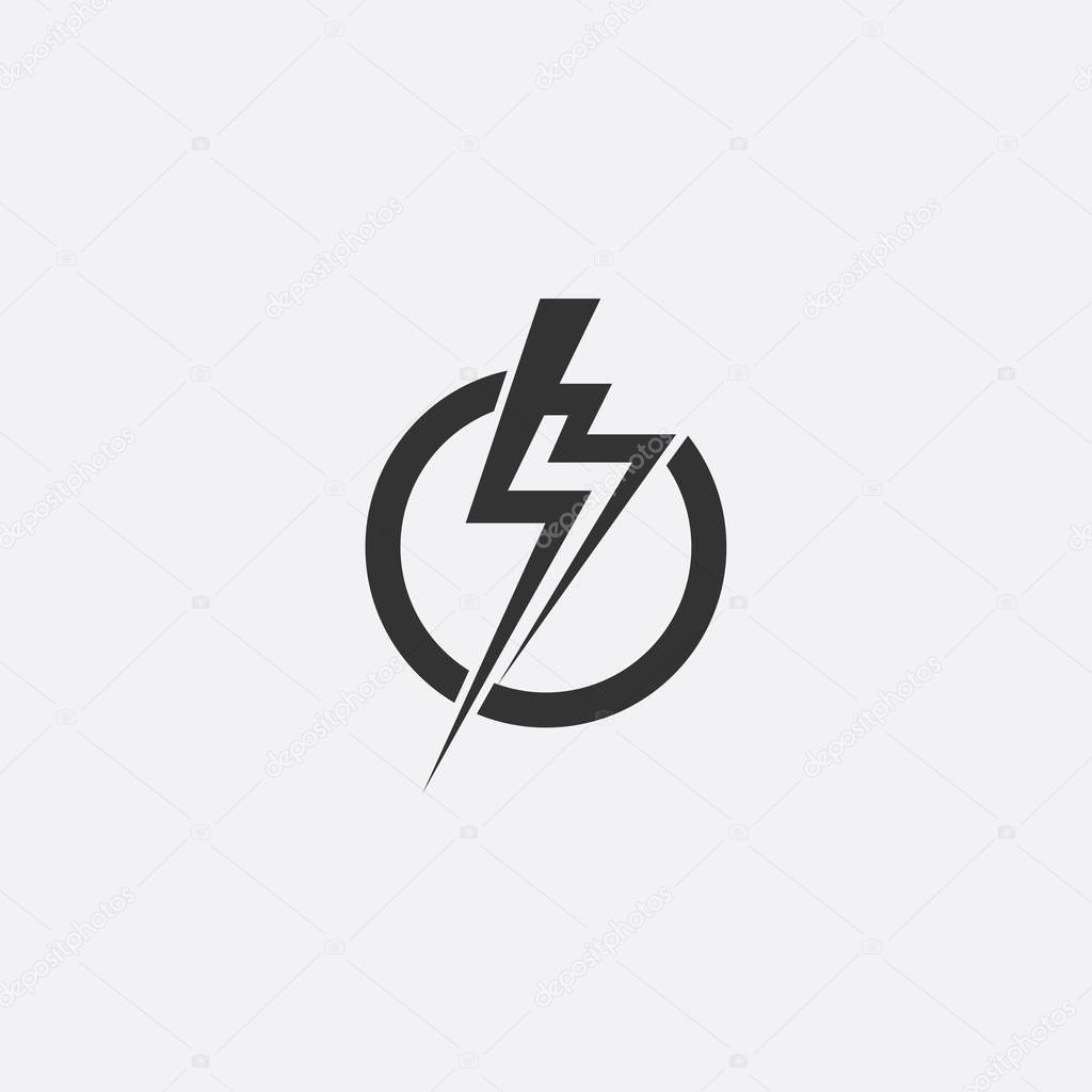 Lightning, electric power vector icon design element. Energy and thunder electricity symbol concept. Lightning bolt sign in the circle. Flash vector emblem template. Power fast speed logotype, logo