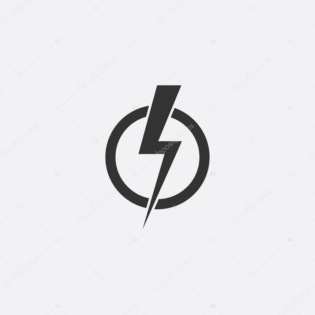 Lightning, electric power vector icon design element. Energy and thunder electricity symbol concept. Lightning bolt sign in the circle. Flash vector emblem template. Power fast speed logotype, logo