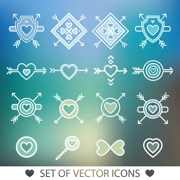 Conjunto icono decorativo para el Día de San Valentín. Elementos románticos gráficos — Vector de stock