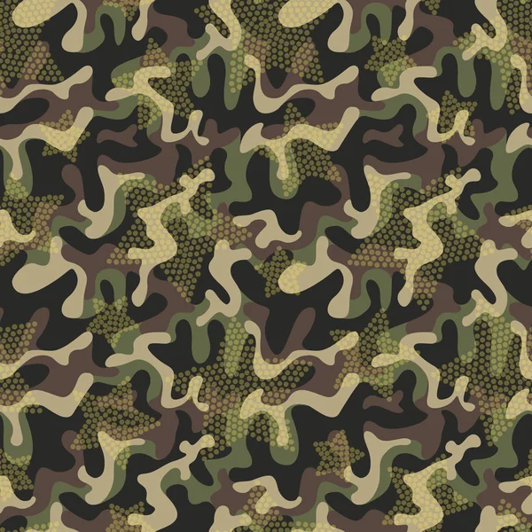 Textura de camuflaje militar sin costuras. Ejército de caza verde, camuflaje de fondo para textiles y diseño. Ilustración gráfica vectorial. Estilo de moda — Vector de stock