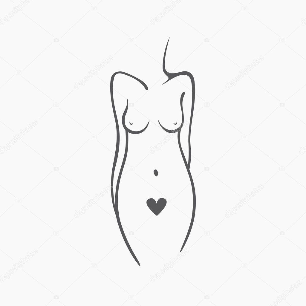 Female torso, belly with a heart in an intimate zone. Vector illustration for pms. Icon design