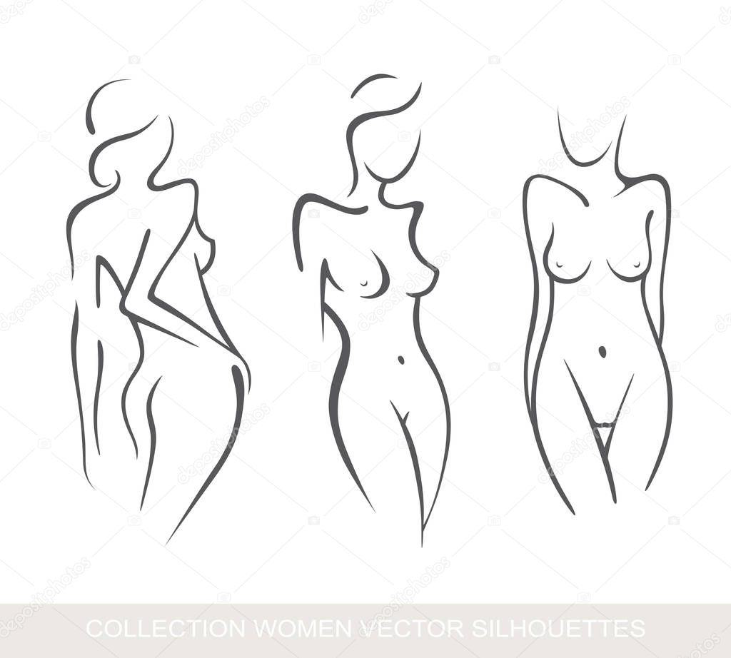 Collection sexy fitness naked girl with a chic figure. Intimate sexy lady, model in a pose. Lovely  ass Dressed In swimsuit, panties. Drawn art graphics for design, background