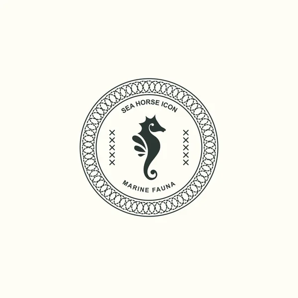 Vintage-Ikone des Seepferdchens. ozeanische Symbole. Emblem, Signet mit Tieren. Vektorgrafische Illustration. Schriftzug, Logo — Stockvektor