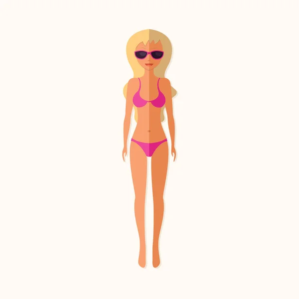 Beautiful sexy girl in a beach swimsuit. Slender and slender blonde in a bikini. Vector flat illustration for design on isolated background — Stock Vector