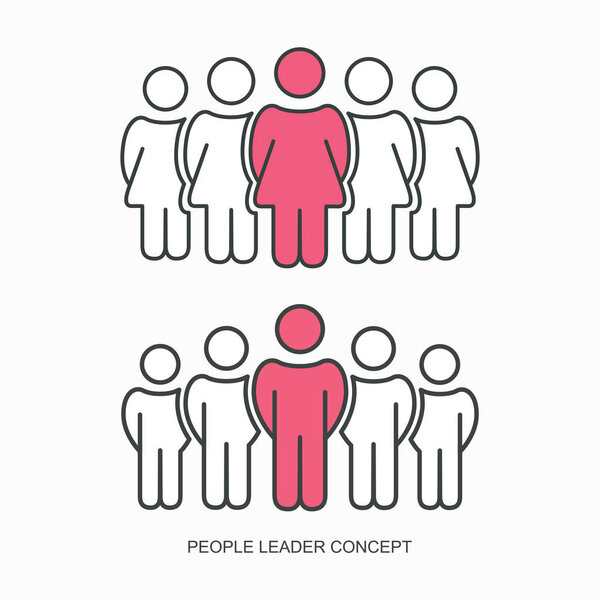 Sketch of working little people and leader with flag. Doodle cute concept about teamwork about leadership. Hand drawn cartoon vector icon for business design. graphic illustration, EPS10.
