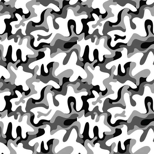 Texture de camouflage militaire sans couture. Armée de chasse en noir et blanc, fond de camouflage pour les textiles et le design. Illustration vectorielle. Style à la mode — Image vectorielle