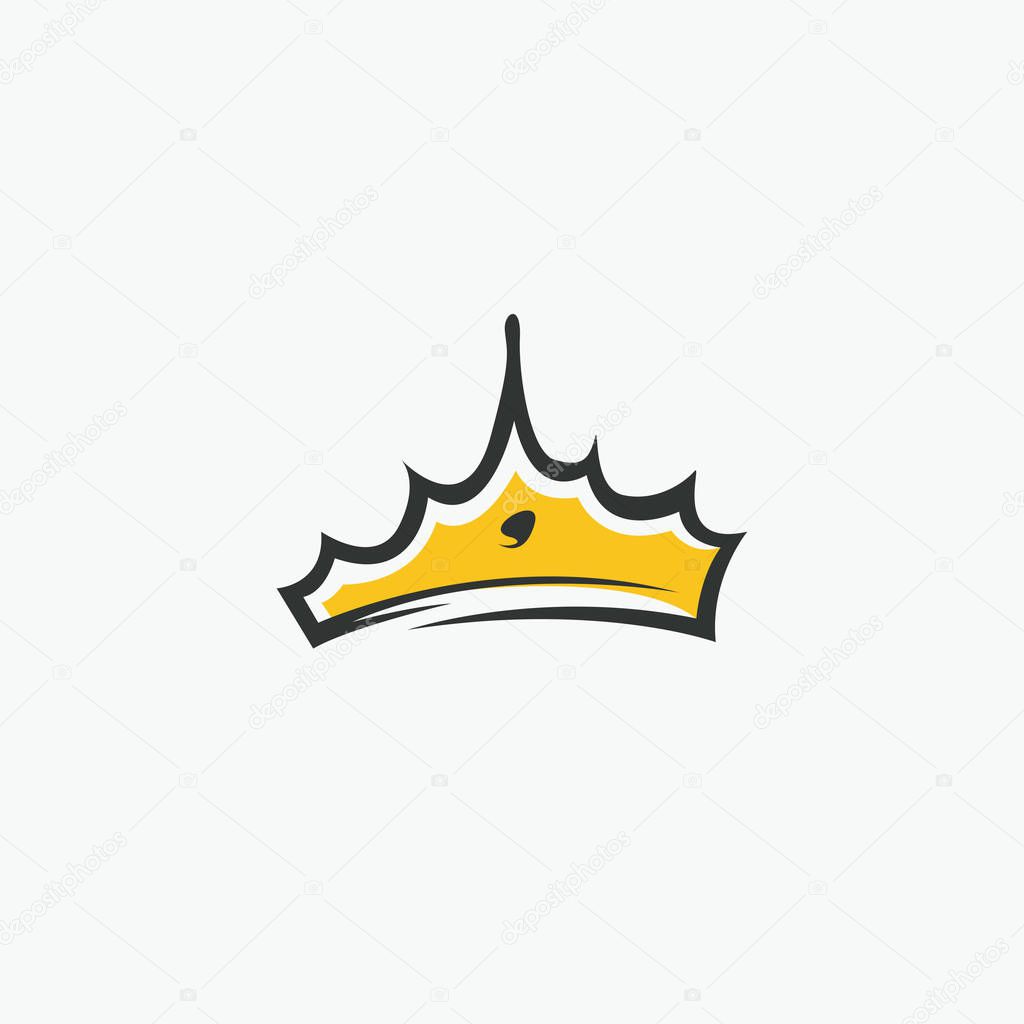 Graphic modernist element drawn by hand. royal crown of gold. Isolated on white background. Vector illustration. Logotype, logo