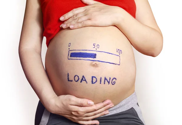 Terhes Nagy Pocakkal Mintával Terhelés Terhesség Fele Már Befejeződött Készletkép — Stock Fotó