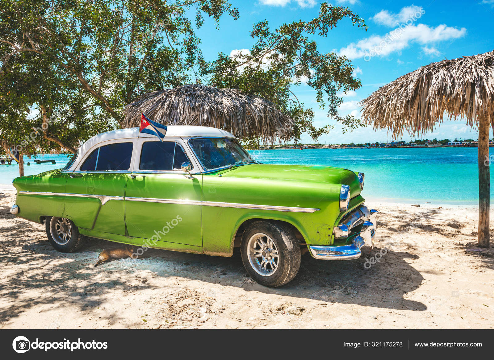 American Classic Car Beach Playa Herradura Province Las Tunas Cuba