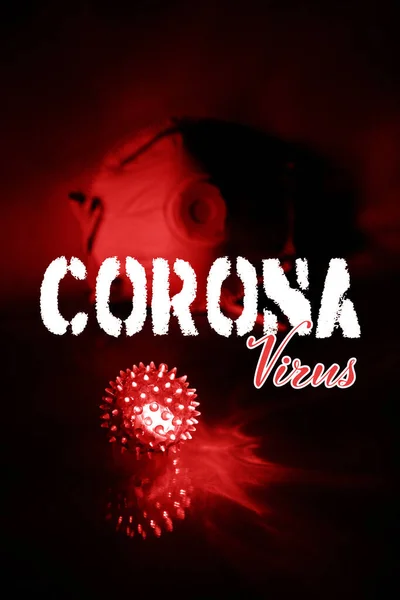 Corona Virus Concept Corona Virus Κείμενο Κόκκινο Φόντο Και Μάσκα — Φωτογραφία Αρχείου