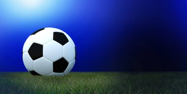 Çim futbol sahası ile bulanık mavi degrade background.3d futbol siyah ve beyaz renk işleme 