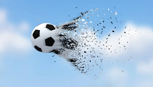 Fast shooting football black and white color with blurred blue sky background.3D Rendering