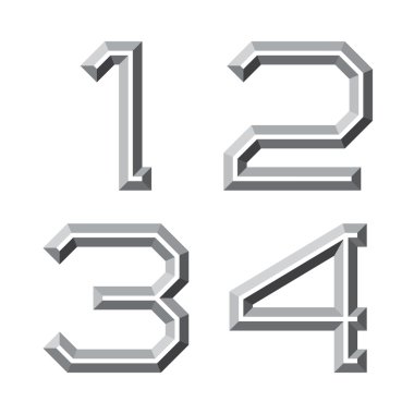 Bir, iki, üç, dört gri yönlü numaralar.