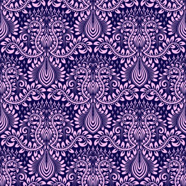 Blue pink damask seamless pattern in baroque style clipart