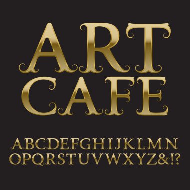 Dalları altın harflerle. Barok tarzında Vintage yazı tipi.