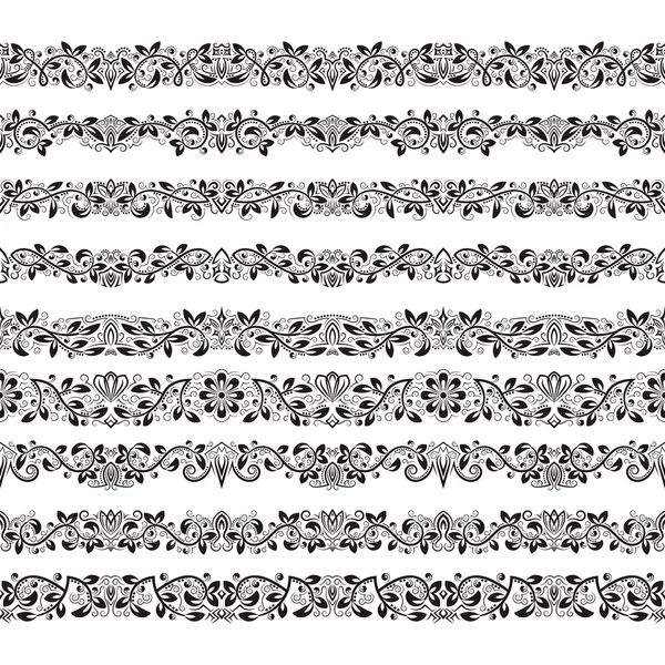 ヴィンテージ枠線ブラシ テンプレートのセット。バロック様式の花要素 — ストックベクタ