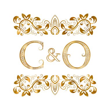 C ve O vintage baş harfleri logo sembol. Harfleri süs öğeleri tarafından çevrili. 