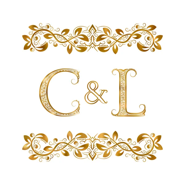 Signatura del logotipo de C & L vintage initials. Las letras están rodeadas de elementos ornamentales . — Archivo Imágenes Vectoriales