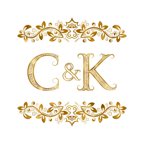 Signatura del logotipo de C & K vintage initials. Letras C, K, ampersand adorno floral rodeado . — Archivo Imágenes Vectoriales