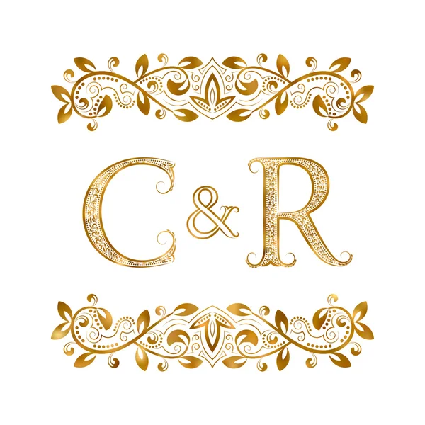 Signatura del logotipo de C & R vintage initials. Las letras están rodeadas de elementos ornamentales . — Archivo Imágenes Vectoriales