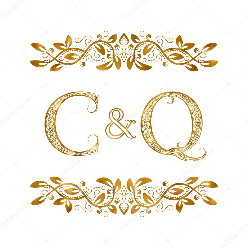 C&Q vintage initials logo symbol. The letters are surrounded by ornamental elements. 