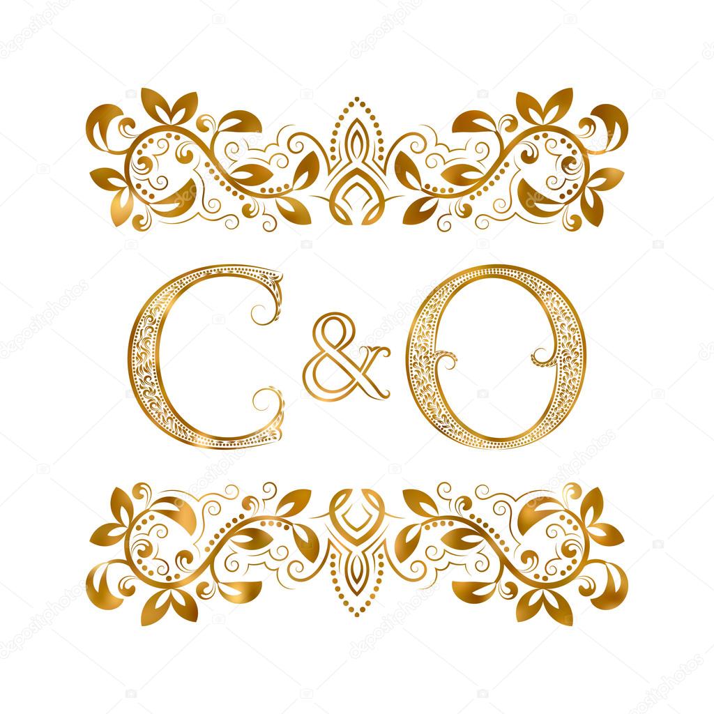 C&O vintage initials logo symbol. The letters are surrounded by ornamental elements. Wedding or business partners monogram in royal style.