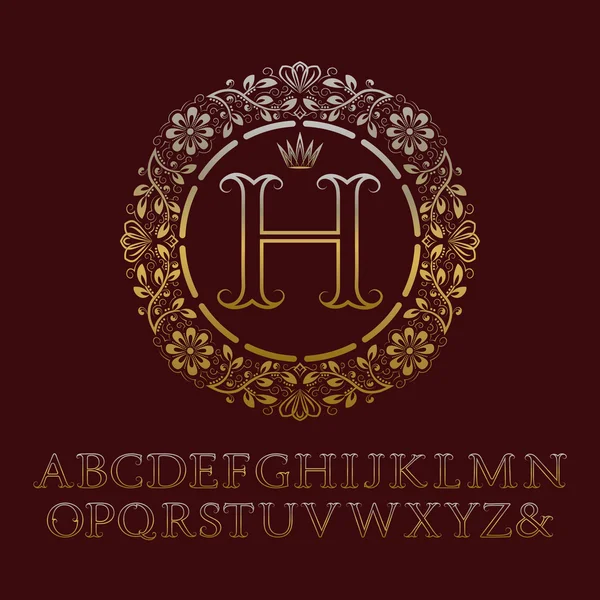 Tendrilles lettres de contour or avec H monogramme initial. Fonte de style baroque pour la conception de logo . — Image vectorielle