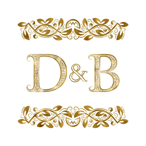 Signatura de las iniciales D y B vintage. Las letras están rodeadas de elementos ornamentales . — Vector de stock