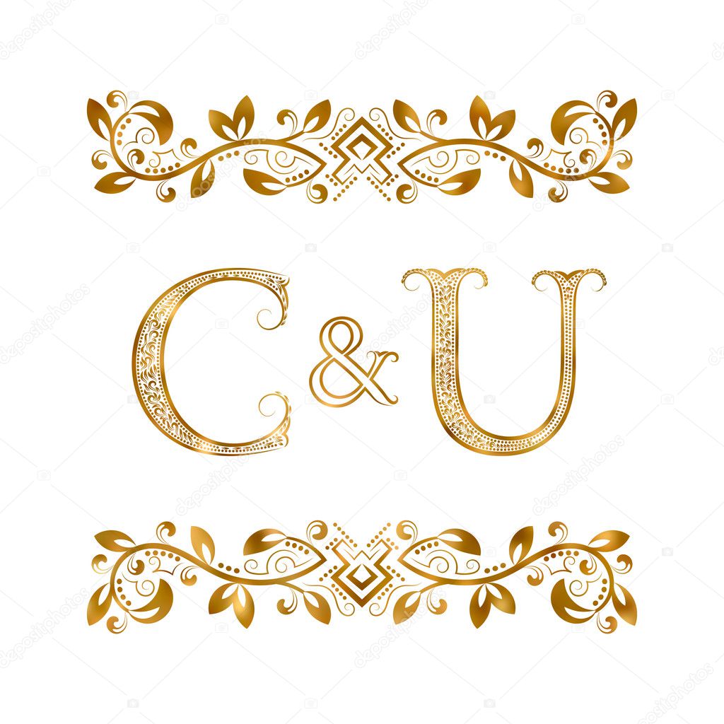 C&U vintage initials logo symbol. The letters are surrounded by ornamental elements. 