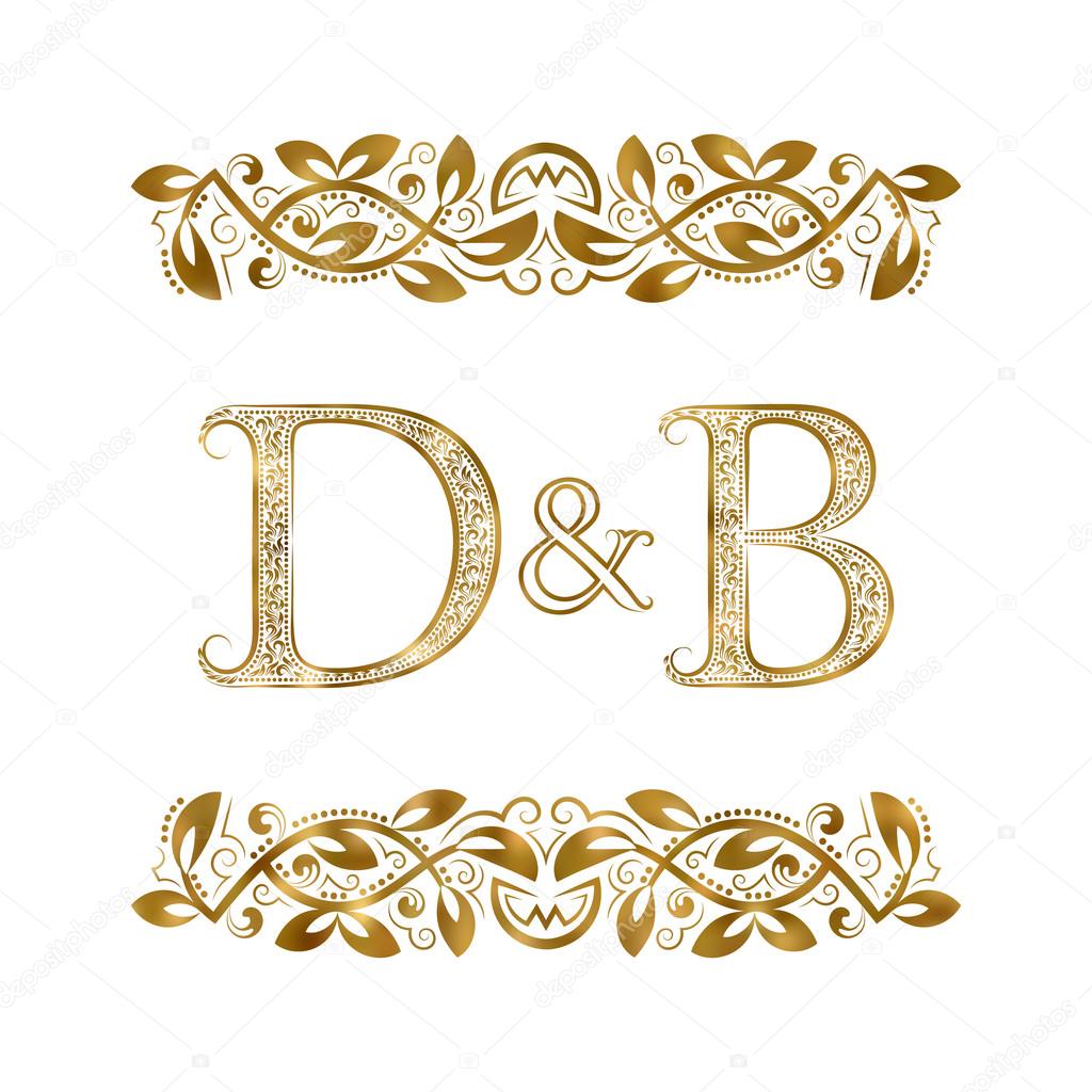 D and B vintage initials logo symbol. The letters are surrounded by ornamental elements. 