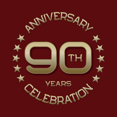90'ıncı yıldönümü kutlama logo sembol. Altın dairesel amblemi 