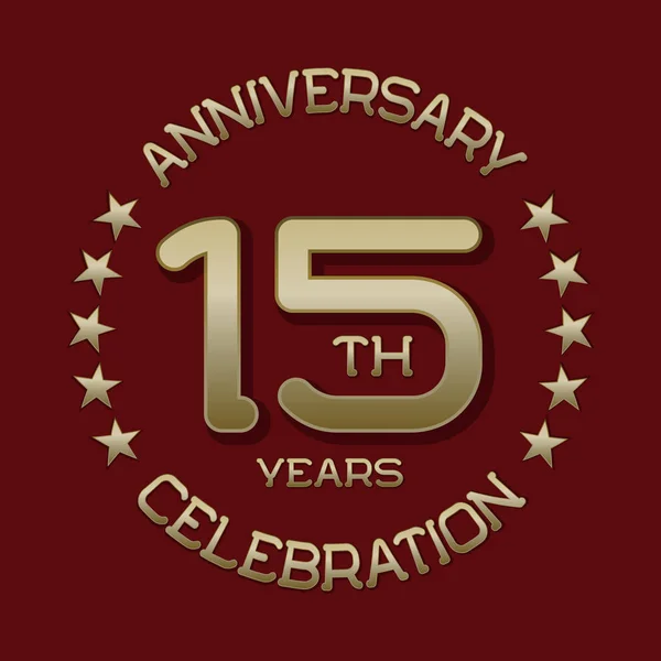 15. výročí oslav logo symbol. Zlatý kruhový znak — Stockový vektor