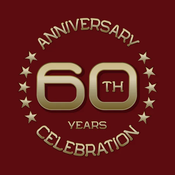 60ste verjaardag viering logo symbool. Gouden cirkelvormige embleem — Stockvector