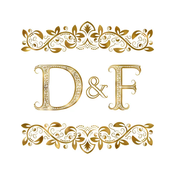 D і F вінтажні ініціали логотип символ. Літери оточені декоративними елементами . — стоковий вектор