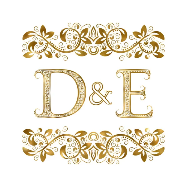D und e Vintage Initialen Logo-Symbol. die Buchstaben sind von ornamentalen Elementen umgeben. — Stockvektor
