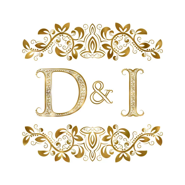 D y I vintage iniciales símbolo del logotipo. Las letras están rodeadas de elementos ornamentales . — Archivo Imágenes Vectoriales