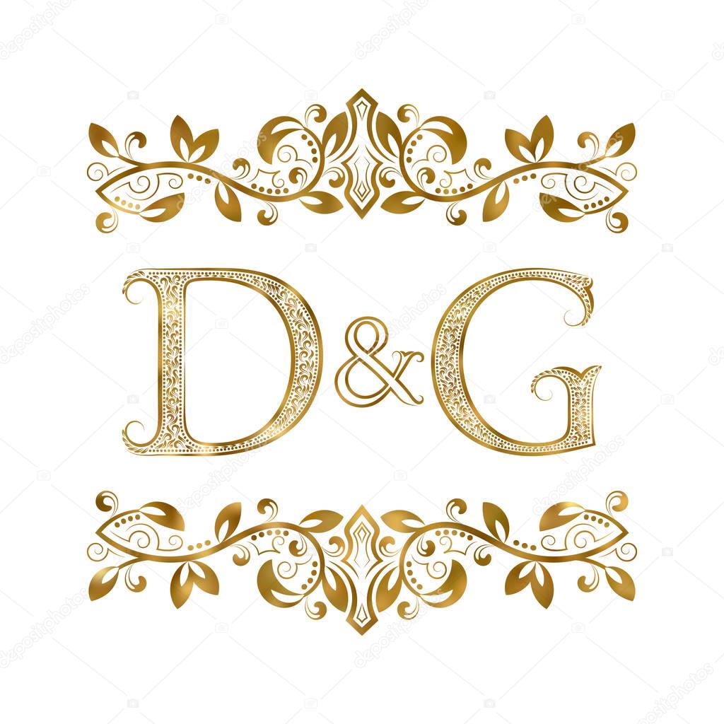 D and G vintage initials logo symbol. The letters are surrounded by ornamental elements.