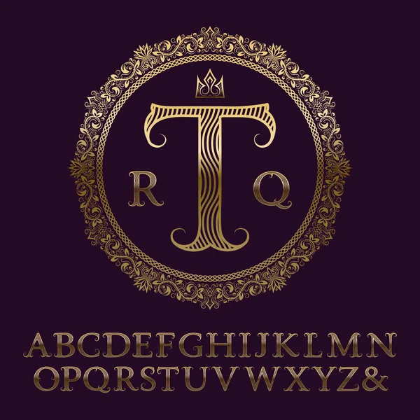 Cartas de ouro com padrão ondulado com monograma inicial. Fonte elegante para design de logotipo . — Vetor de Stock