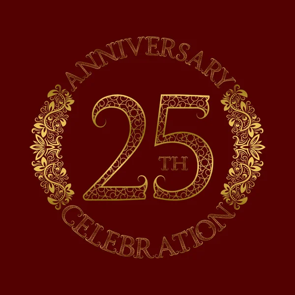 25th anniversary celebration vintage patterned logo symbol. — Stock Vector