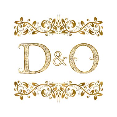 D ve O vintage baş harfleri logo sembolü. Harfleri süs öğeleri tarafından çevrili. 