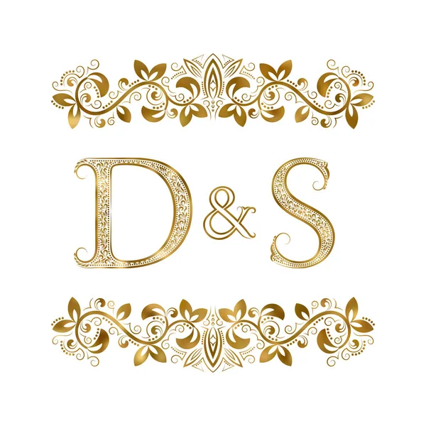 D y S vintage iniciales símbolo del logotipo. Las letras están rodeadas de elementos ornamentales . — Vector de stock