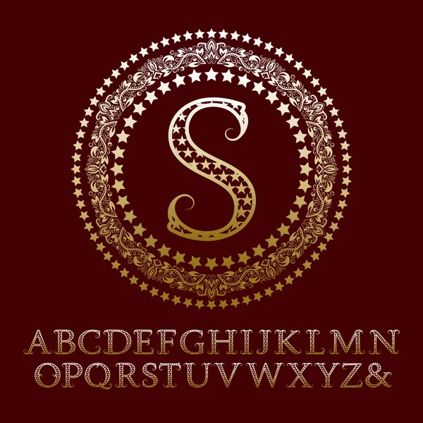 Sterrenhemel gouden letters met S eerste monogram. Stijlvolle lettertype voor logo ontwerp. — Stockvector