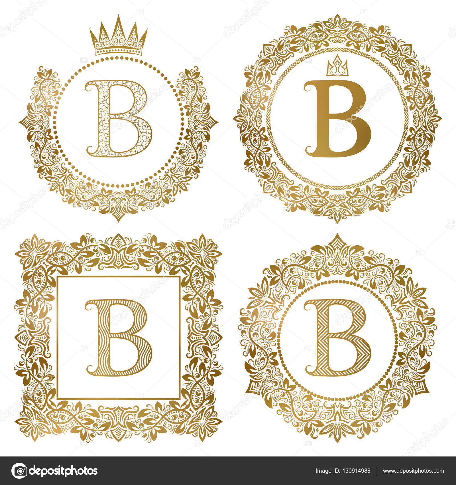 963px x 1024px - Golden letter B vintage monograms set. Heraldic coats of ...